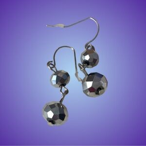 Vintage faceted silver mirror glass dangle pierced earrings